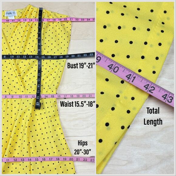 Vintage 1970s Yellow Polka Dot Cap Sleeve Belted Midi Dress - Picture 8 of 9